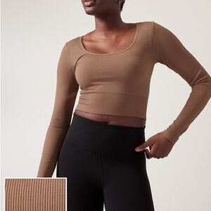 Athleta Aurora Brown Long Sleeve Crop Top